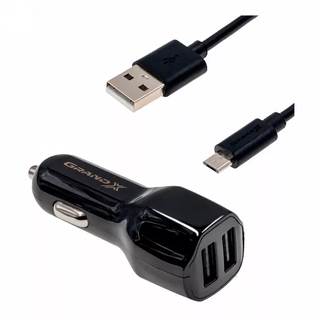 Автомобільний зарядний пристрій Grand-X CH-26BM + micro-USB Black (2USB 2.1A)