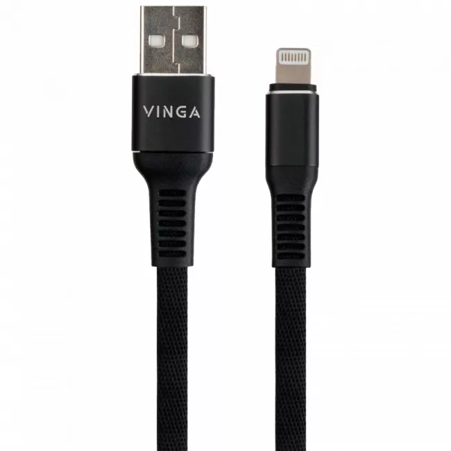 Дата кабель Vinga USB 2.0 AM to Lightning 1.0m flat nylon black (VCPDCLFNB1BK)