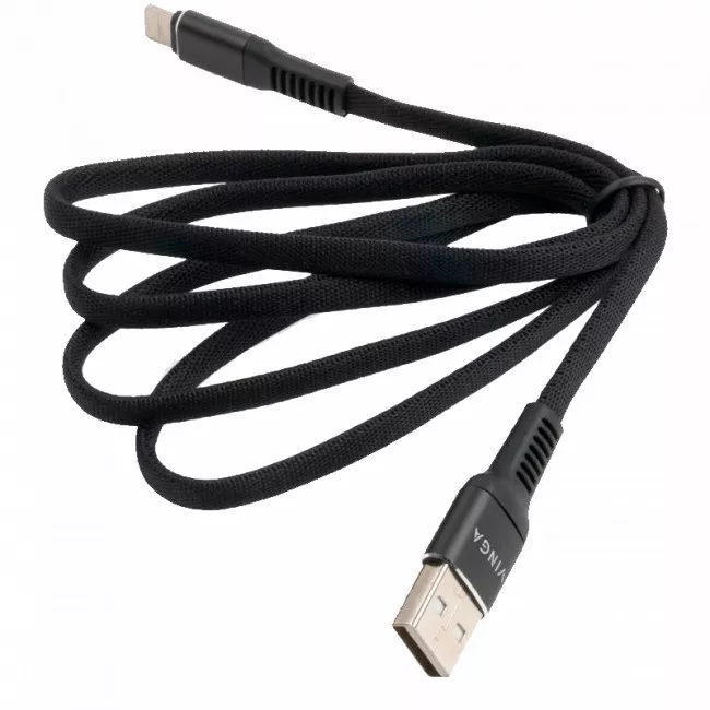 Дата кабель Vinga USB 2.0 AM to Lightning 1.0m flat nylon black (VCPDCLFNB1BK)