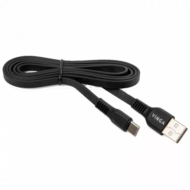 Дата кабель Vinga USB 2.0 AM to Type-C 1.0m flat art TPE back (VCPDCTCFTPE1BK)