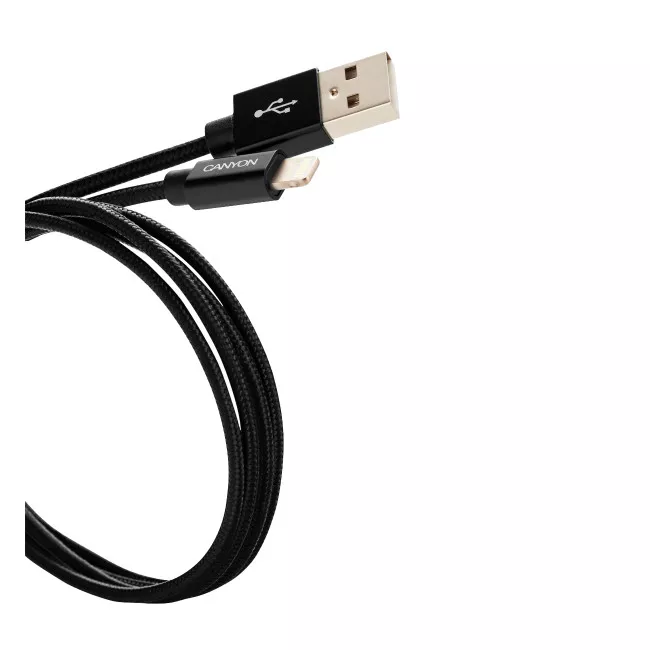 Кабель Canyon USB - Lightning 0.96м, Black (CNS-MFIC3B) в оплетке