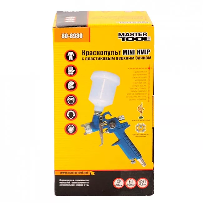 Краскопульт HVLP MINI ВБ 100 мл, пластик, Ø 0,8 мм, 70-110 л/хв, 2-2,5 бар MASTER TOOL (80-8930)