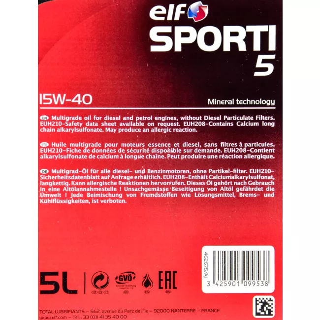 Моторное масло Elf Sporti 5 15W-40 5л (209663)