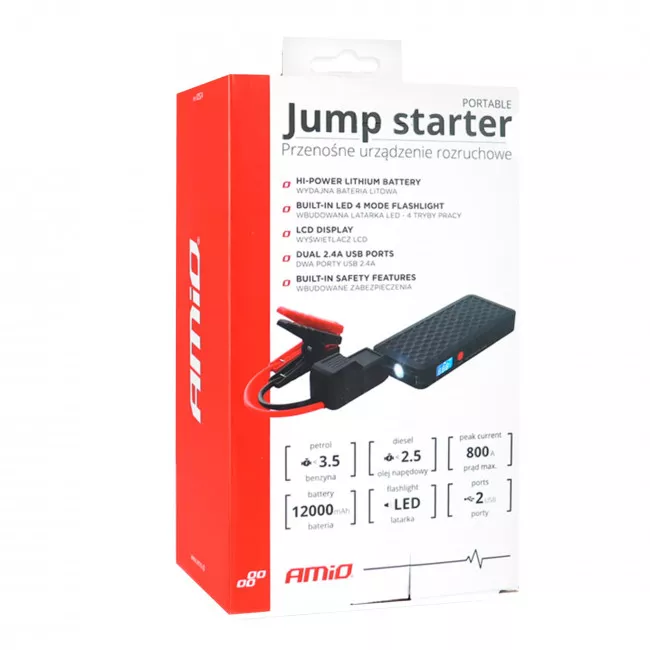Пусковое устройство AMiO SJ02 Powerbank 12V 800A (02524)