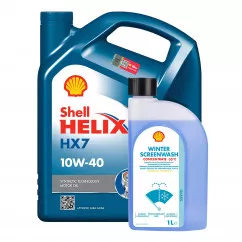 Моторна олива Shell Helix HX7 10W-40 4л + зимовий омивач Shell -55°С 1л
