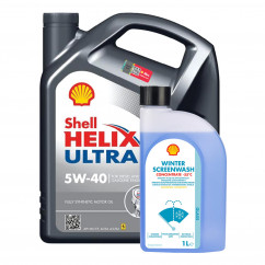Моторное масло Shell Helix Ultra 5W-40 4л + зимний омыватель Shell Concentrate -55°С 1л