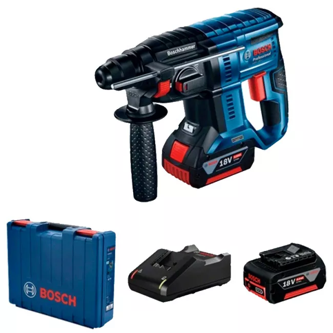 Перфоратор Bosch GBH 180-LI, аккумуляторный, 2х4Ач, 18 В, 2 Дж, 2.3 кг (0.611.911.121)