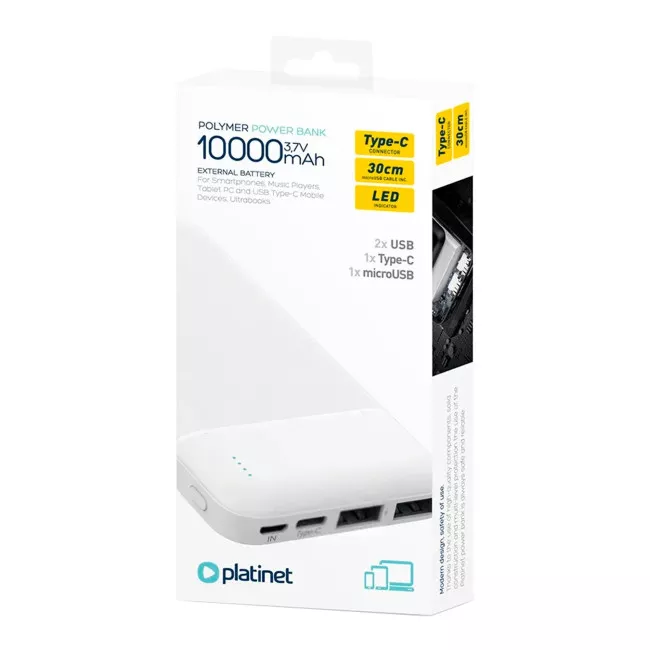 Внешний аккумулятор Platinet 10000mAh White (PMPB10W705W)