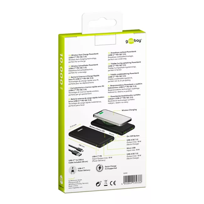 Внешний аккумулятор Goobay 10000mAh USB WRL (53933)