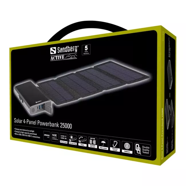 Зовнішній акумулятор Sandberg Solar 4-Panel 25000mAh (420-56)
