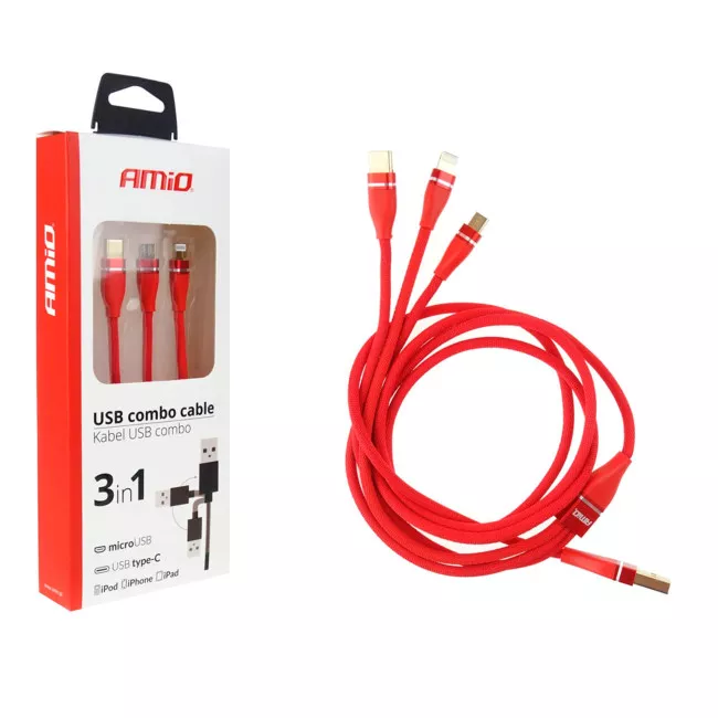 Кабель AMiO UC-7 Lightning USB Type-C, micro USB, 3.1A, 120см (02178)