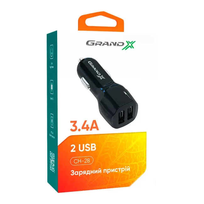 Автомобільний зарядний пристрій Grand-X USB (CH-28)