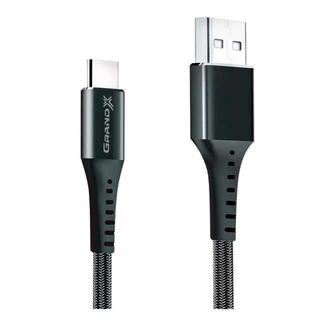 Кабель Grand-X USB-type C 3A, 1.2m, Fast Сharge, Black товст.нейлон обплетення, преміум BOX (FC-12B)