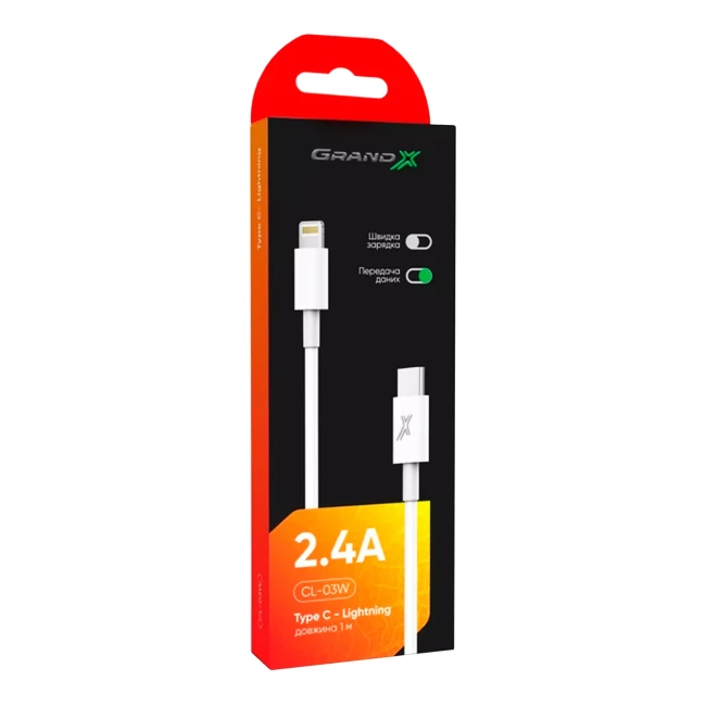 Кабель синхронизации Grand-X TypeC-Lightning (CL-03W)