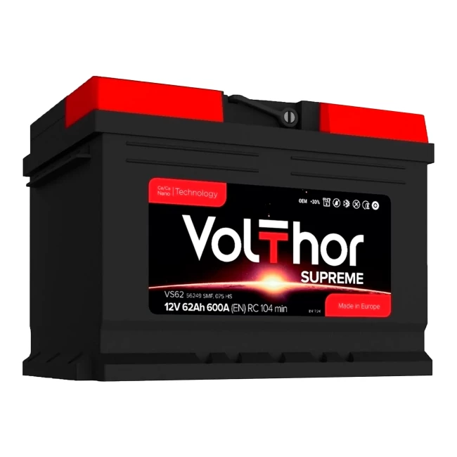 Автомобільний акумулятор VOLTHOR 6CT-62 АЗЕ SUPREME 600A VS62 (301062) (SMF, ME, H)