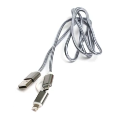 Кабель PowerPlant QC 2A 2в1 USB 2.0AM – Lightning/Micro 1м grey (KD00AS1289)