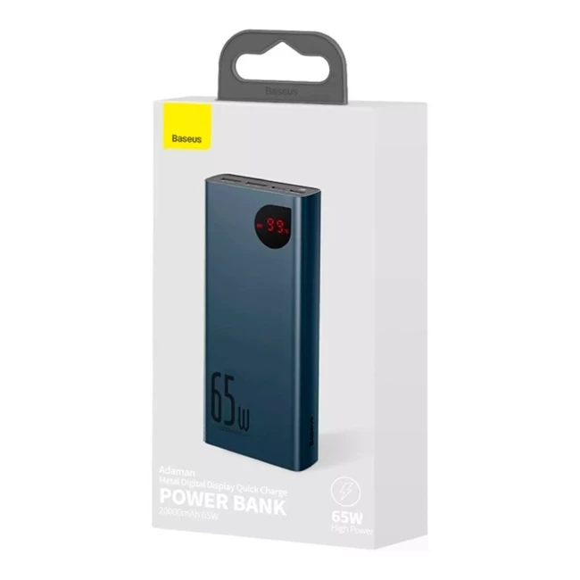 Внешний аккумулятор батарея Baseus Adaman Metal 20000mAh PD 65W USB-C 2xUSB QC 3.0 Blue (PPIMDA-D03)