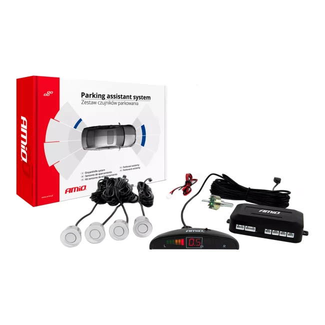 Система парковки AMiO LED 4 датчика серебряный (01564/015643)