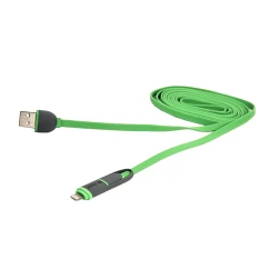 Кабель PowerPlant QC 2A 2в1 USB 2.0 AM - Lightning/Micro 2м green (CA910502)