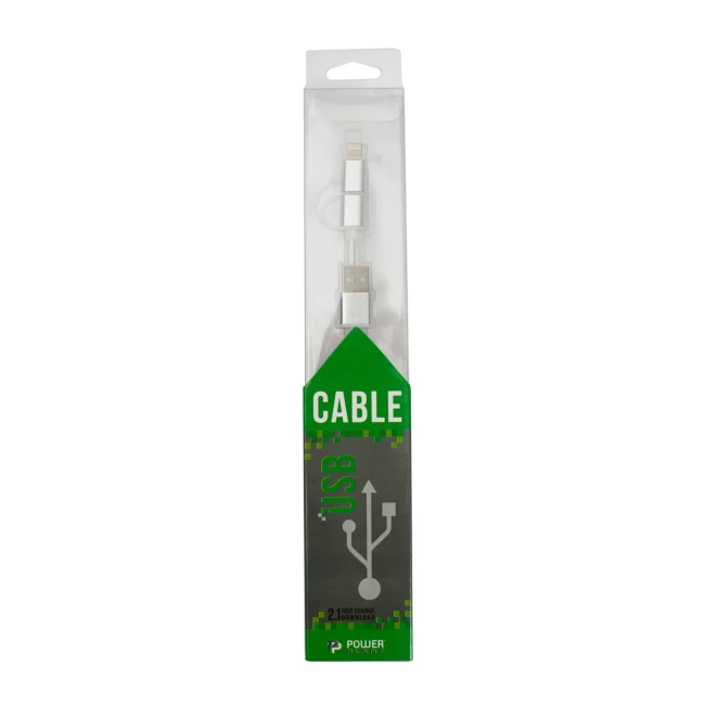 Кабель PowerPlant QC 2A 2в1 USB 2.0AM – Lightning/Micro 1м silver (KD00AS1290)