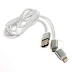 Кабель PowerPlant QC 2A 2в1 USB 2.0AM – Lightning/Micro 1м silver