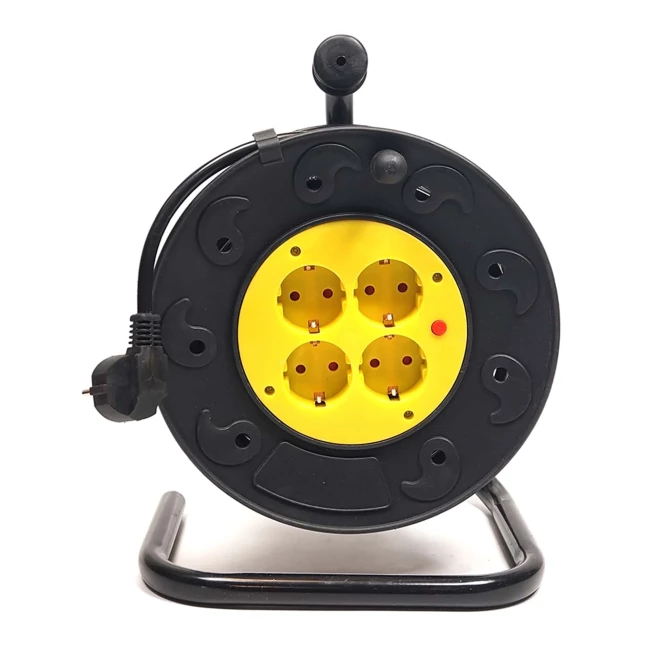 Удлинитель на катушке PowerPlant 20м 2x1.0мм2 8А 4 розетки (JY-2000/20) (PPRA08M200S4)