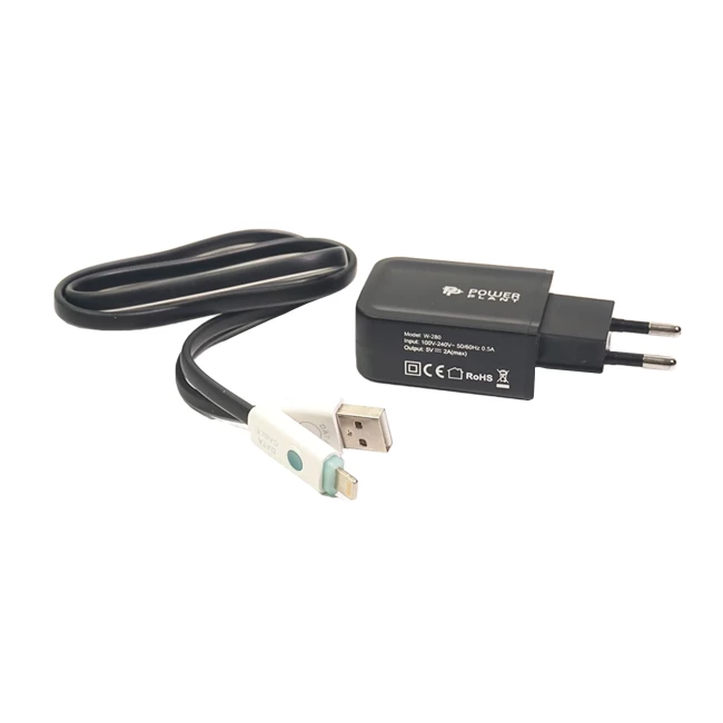 Зарядний пристрій PowerPlant W-280 USB 5V 2A Lightning LED (SC230020)