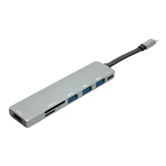 Перехідник PowerPlant USB 3.1 Type-C - USB Hub HDMI Card Reader (SD, micro SD) (CA912094)
