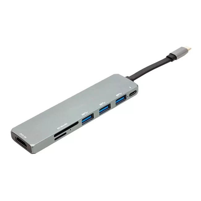 Переходник PowerPlant USB 3.1 Type-C - USB Hub HDMI Card Reader (SD, micro SD) (CA912094)
