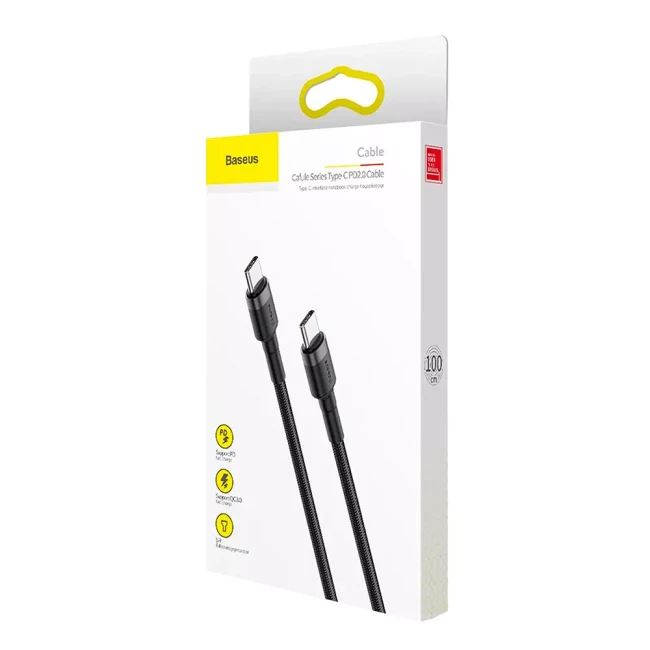 Кабель Baseus Cafule Type-C to Type-C PD 2.0 60W серый/черный (CATKLF-GG1)