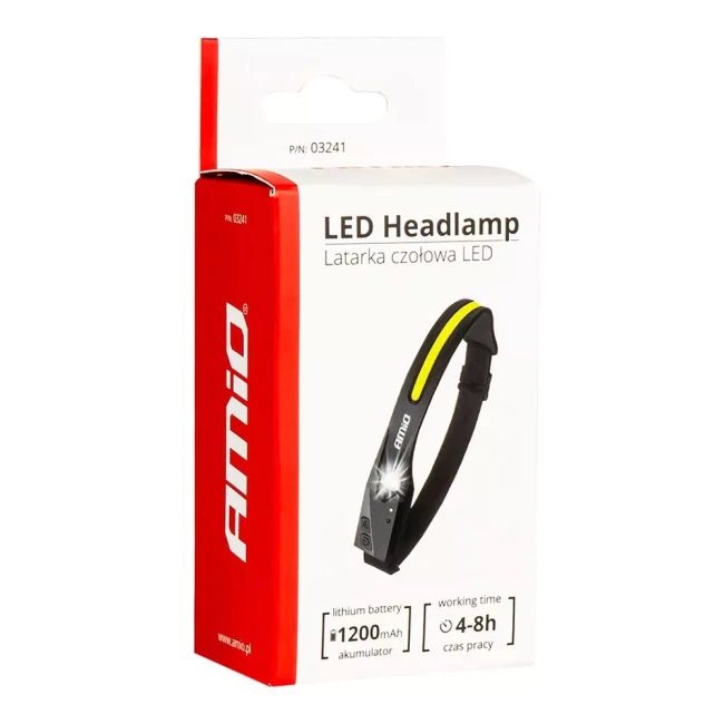 Фонарик налобный аккумуляторный AMiO LH05 XPE+COB 1200mAh (032411/03241)