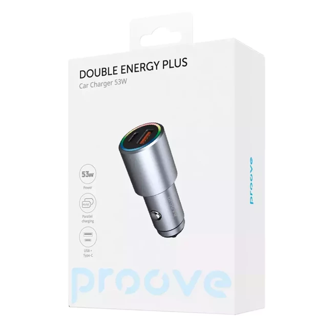 Автомобільний зарядний пристрій Proove Double Energy Plus 53W Metal Gray (295622) (488590092)