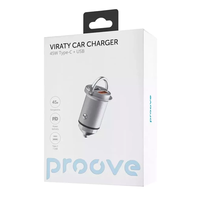 Автомобильное зарядное устройство Proove Viraty Car Charger 45W Type-C + USB Gray (964710) (448870012)