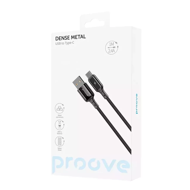 Кабель Proove Dense Metal Type-C 2.4A 1м Black (400385) (504980001)