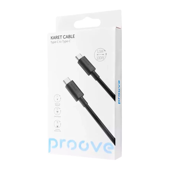 Кабель Proove Karet Type-C to Type-C 100W 1,5м Black (472932) (349230001)