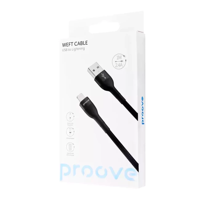 Кабель Proove Weft Lightning 2.4A 1м Black (472901) (349200001)
