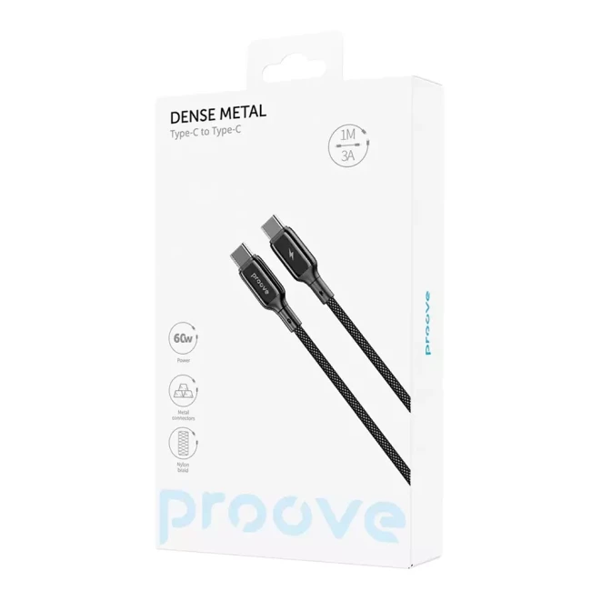 Кабель Proove Dense Metal Type-C to Type-C 60w 1м Black (400439) (505000001)