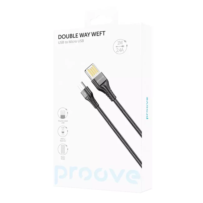 Кабель Proove Double Way Weft Micro USB 2.4A 1м Black (422202) (508770001)