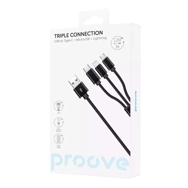 Кабель Proove Triple Connection 3 in 1 1,2м Black (314330) (491920001)