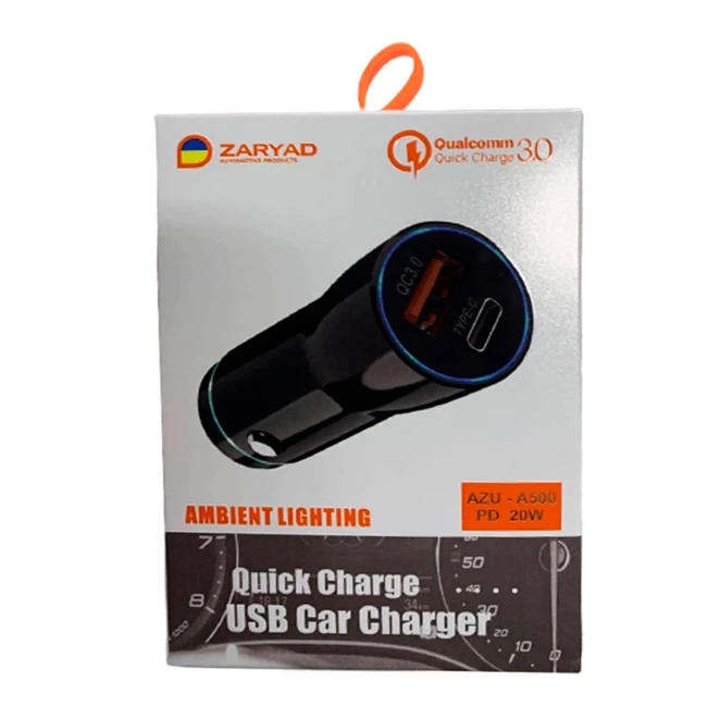Автомобильное зарядное устройство ZARYAD PD 20W AZU-A500 (055005)