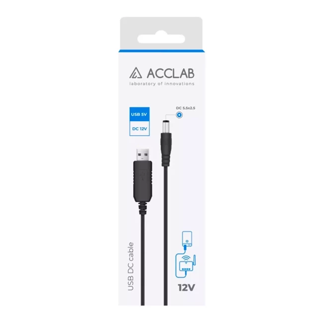 Кабель живлення для роутера AccLab USB to DC 5,5х2,5 мм 12V 1A Black (1283126552847) Кабель живлення для роутера AccLab USB to DC 5,5х2,5 мм 12V 1A Black (1283126552847)