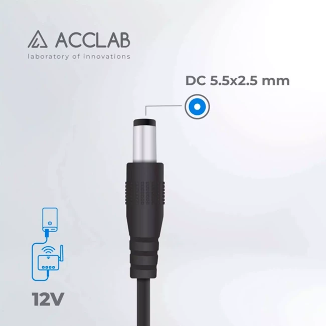 Кабель живлення для роутера AccLab USB to DC 5,5х2,5 мм 12V 1A Black (1283126552847)