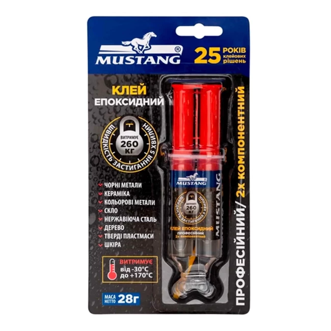 Клей эпоксидный MUSTANG индивидуальный блистер 1шт*28г шприц (MG27) (060451) Клей эпоксидный MUSTANG индивидуальный блистер 1шт*28г шприц (MG27) (060451)