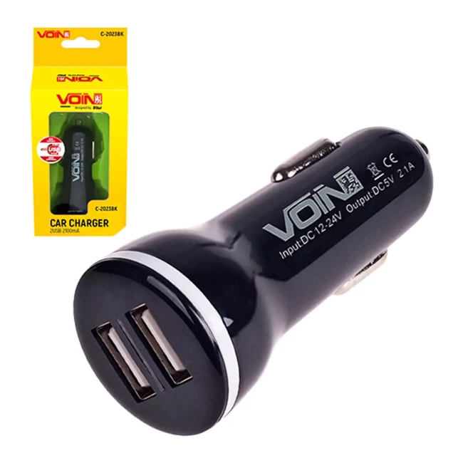 Автомобильное зарядное устройство VOIN C-2023BK 2USB (12/24V - 5V 2,1A) (C-2023BK (200))