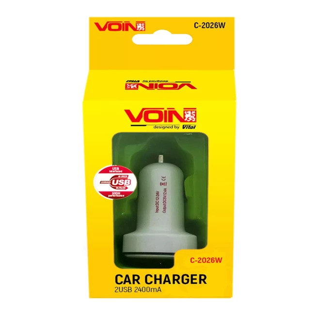 Автомобильное зарядное устройство VOIN C-2026W 2USB (12/24V - 5V 2,4A) (C-2026W (200))