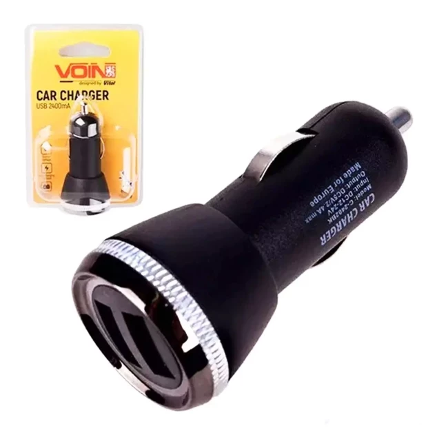 Автомобильное зарядное устройство VOIN C-2402BK 2USB (12/24V - 5V 2,4A) (C-2402BK (180))