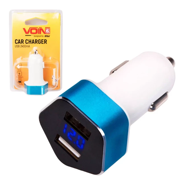 Автомобильное зарядное устройство VOIN C-2406 2USB (12/24V - 5V 2,4A) + вольтметр (C-2406 (180))