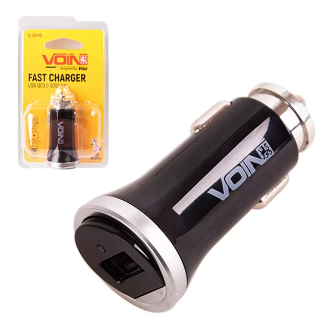 Автомобильное зарядное устройство VOIN C-3011Q 1USB (12/24V - 5V 3A, 9V 2A, 12V 1.5A) QC3.0 (C-3011Q (180))