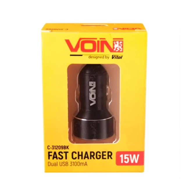 Автомобильное зарядное устройство VOIN C-31209BK, 2USB (12/24V - 5V 3,1A) + вольтметр (C-31209BK (233))