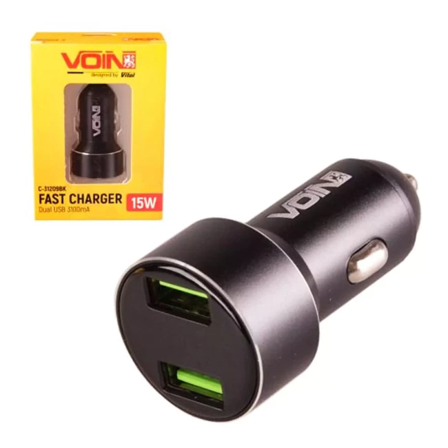 Автомобильное зарядное устройство VOIN C-31209BK, 2USB (12/24V - 5V 3,1A) + вольтметр (C-31209BK (233))